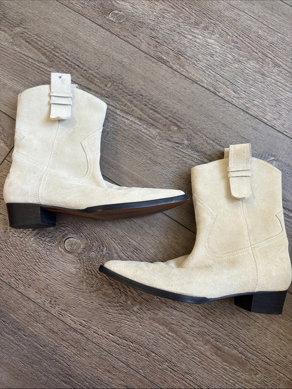 Frame Le Dallas Cream Suede Western Pull-On Boots Cowgirl Boots EUR 37.5